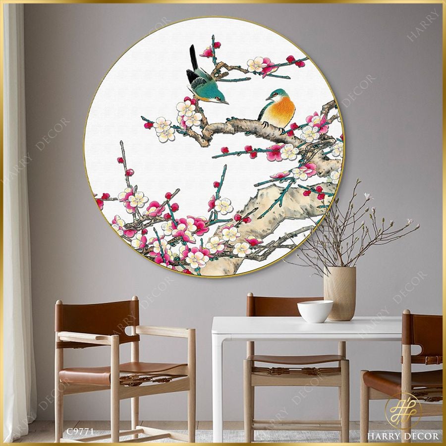  Tranh Tròn Đôi Chim Chíu Chít Gốc Đào C9771 
