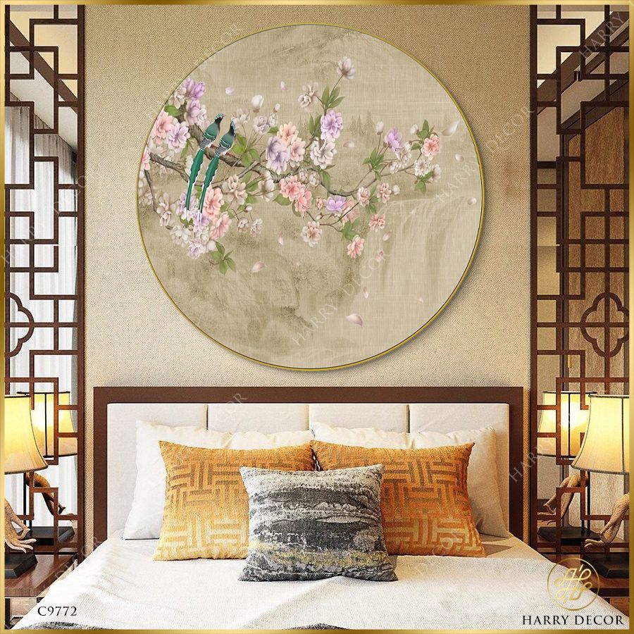  Tranh Tròn Hoa Rơi Lất Phất Én Xuân Trên Cành C9772 