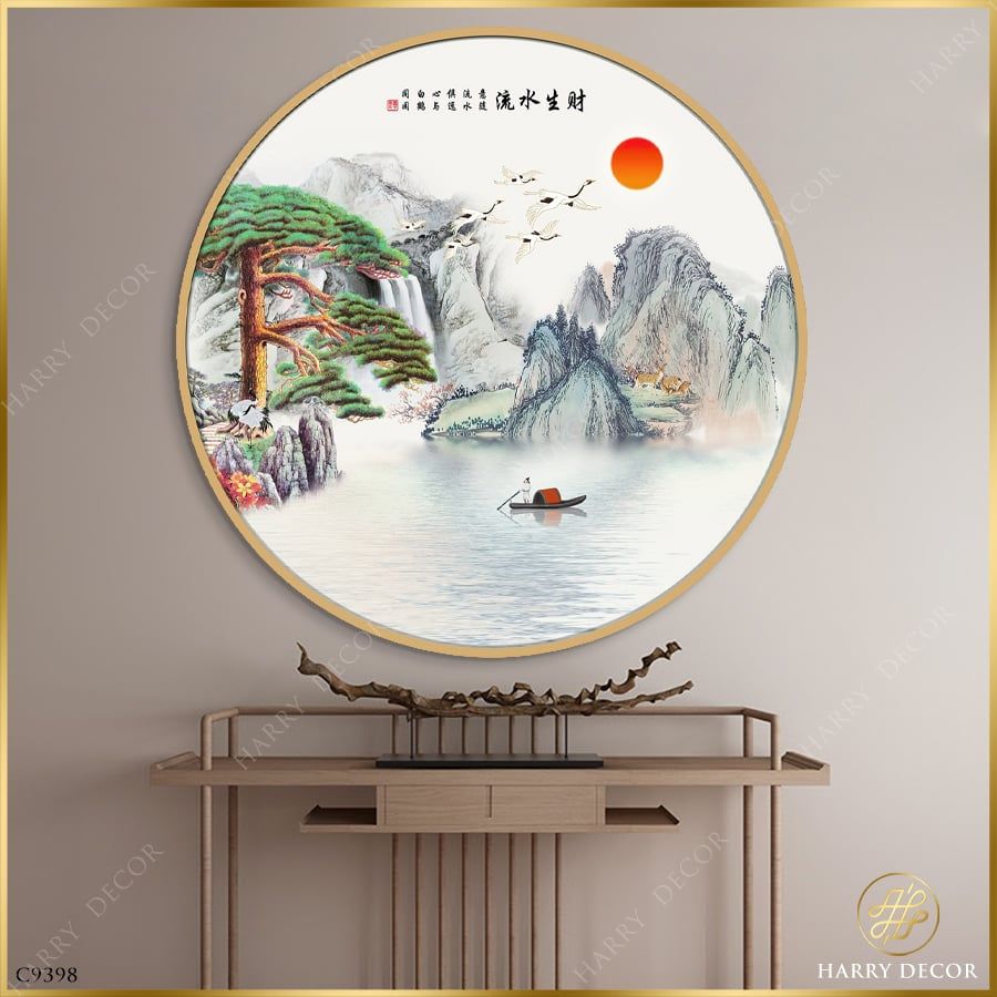  Tranh Tròn Đại Thủ Thẳng Đứng Bên Hồ C9398 