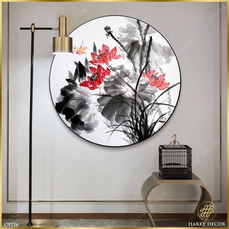  Tranh Tròn Sắc Son Sen Thủy Mặc 1 C9776 