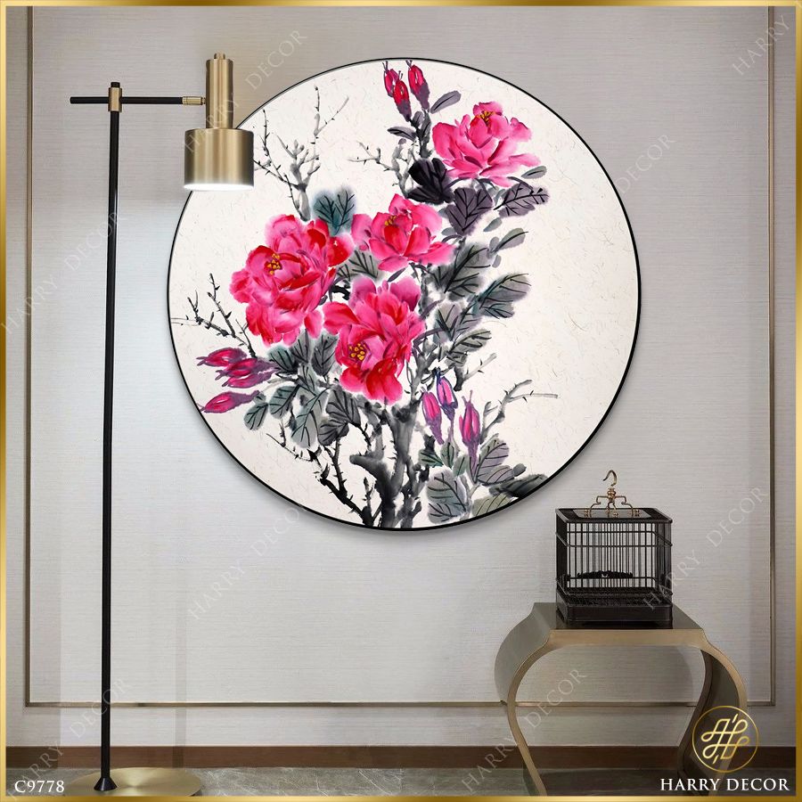  Tranh Tròn Hoa khoe Sắc Thắm Màu Nước C9778 