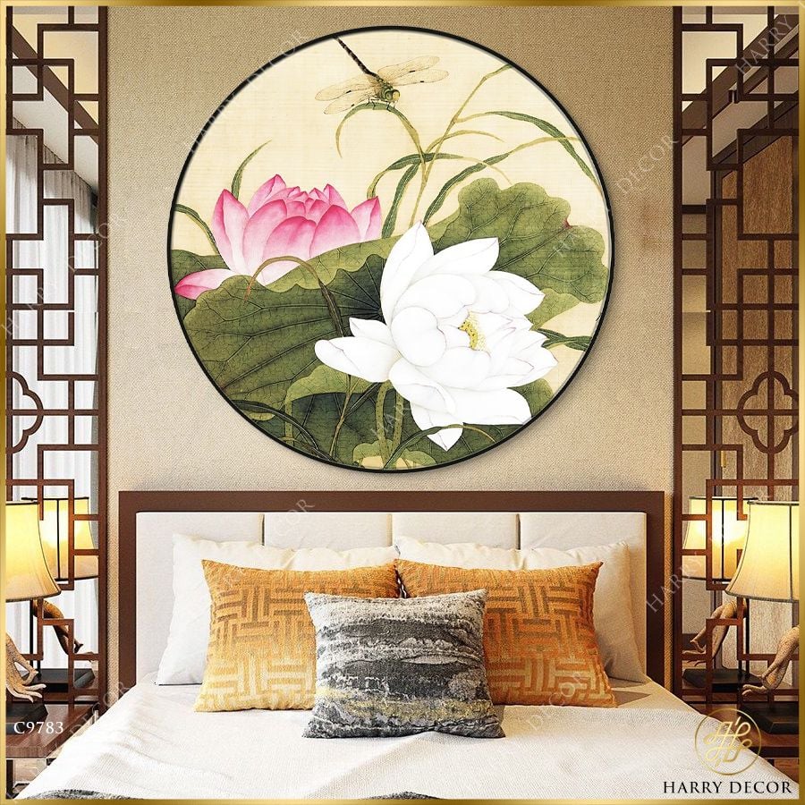  Tranh Tròn Sen Hồng Chen Thắm C9783 