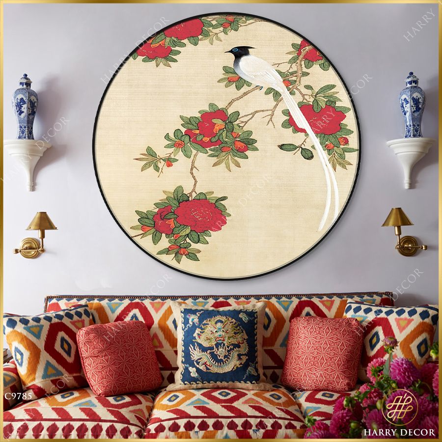  Tranh Tròn Mẫu Đơn Nở Rộ Son Sắc C9785 