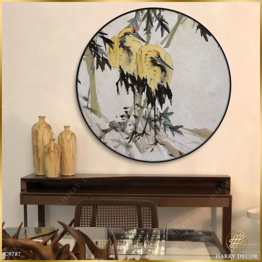 Tranh Tròn Con Hạc Dưới Gốc Trúc C9787 