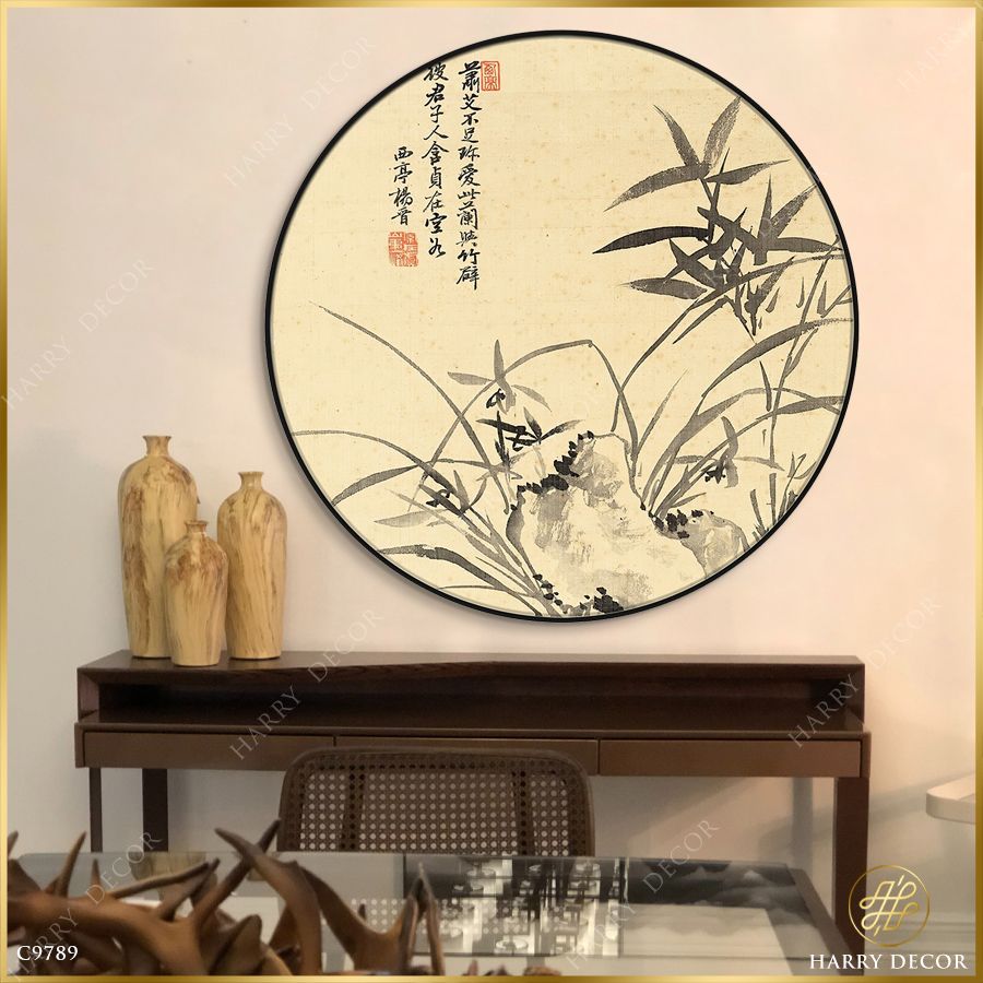  Tranh Tròn Hoa Trúc Thủy Mặc C9789 