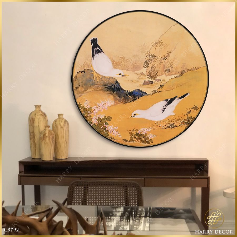  Tranh Tròn Đôi Chim Trắng Sau Hè C9792 