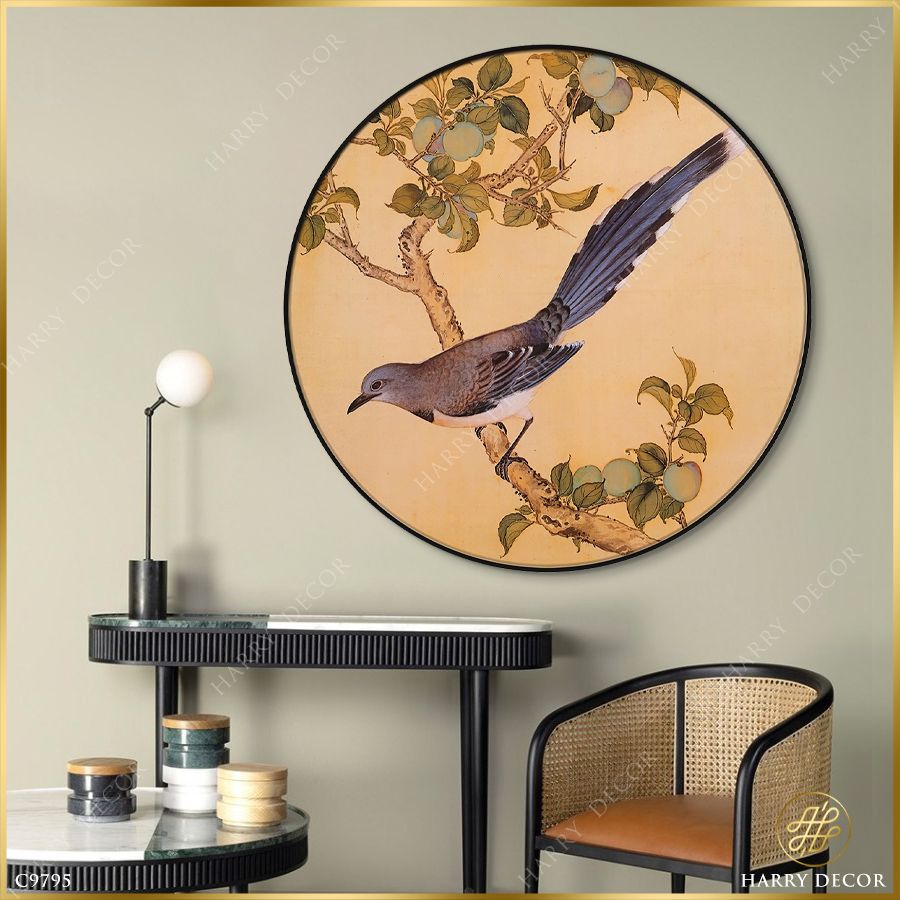  Tranh Tròn Đuôi Chim Dài Trên Cành Táo C9795 