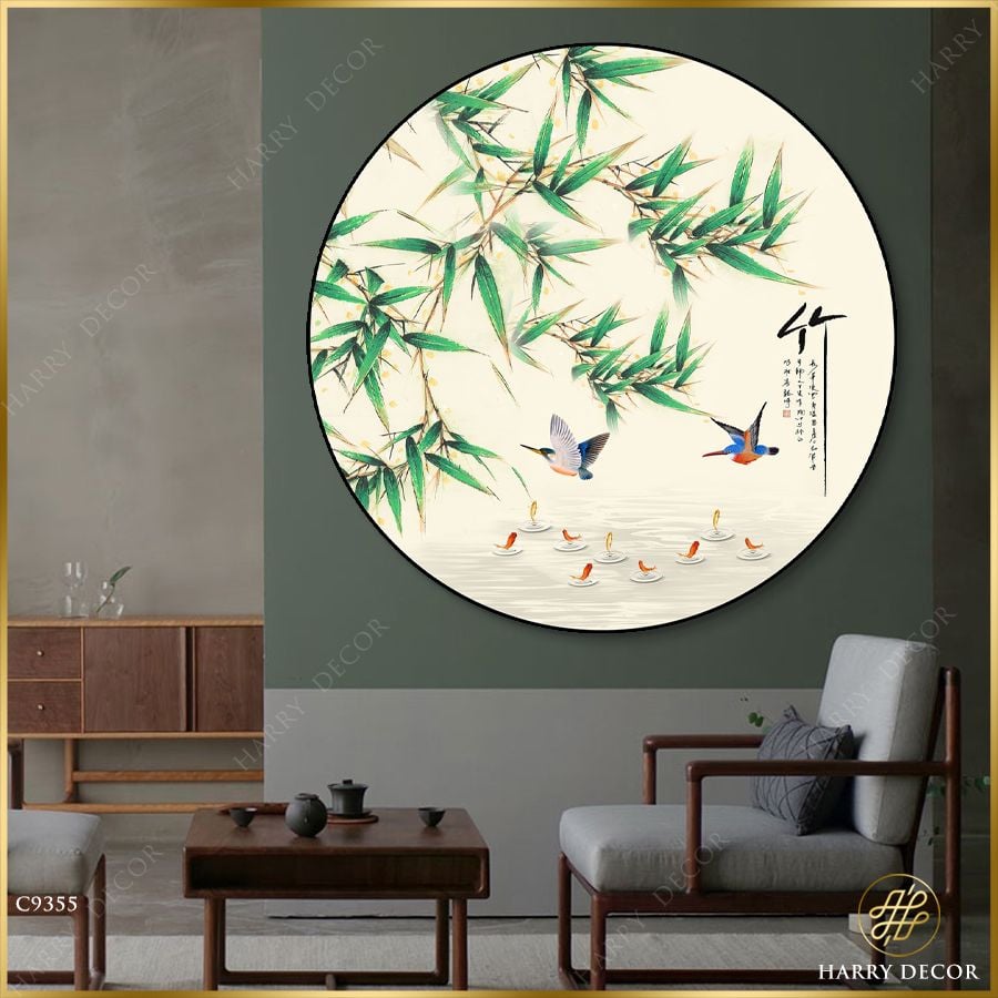  Tranh Tròn Chim Chuyền Cành Trúc C9355 