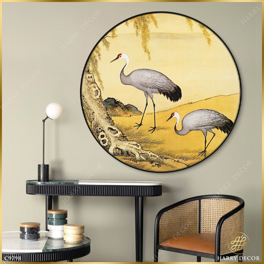  Tranh Tròn Đôi Chim Bên Gốc Cây C9798 