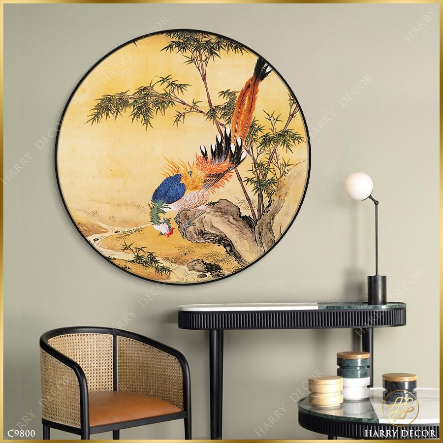  Tranh Tròn Phượng Trên Cành Trúc C9800 