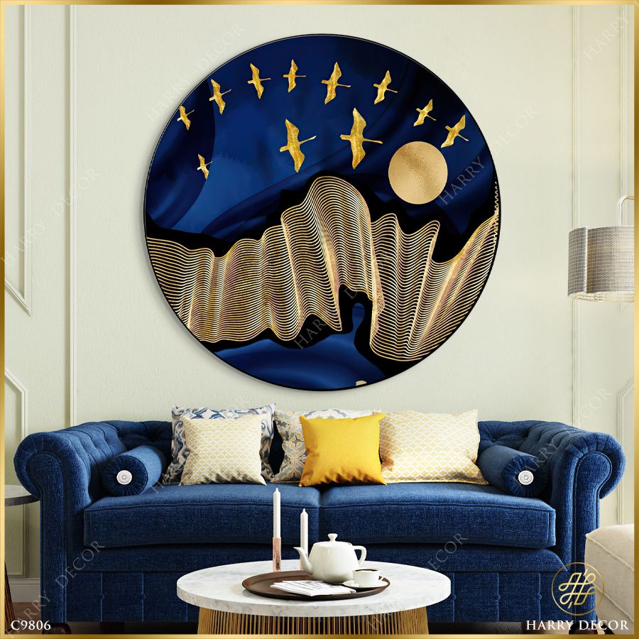  Tranh Tròn Chim Vàng Sãi Cánh Đêm Trăng C9806 