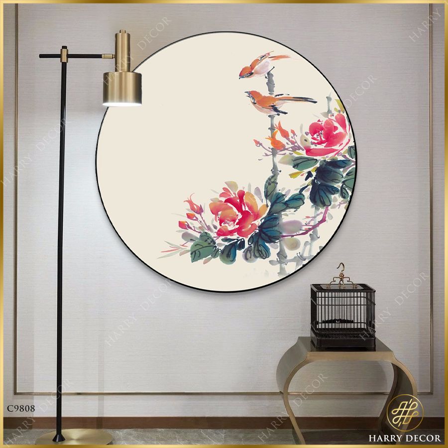  Tranh Tròn Đôi Chim Nhỏ Chíu Chít C9808 