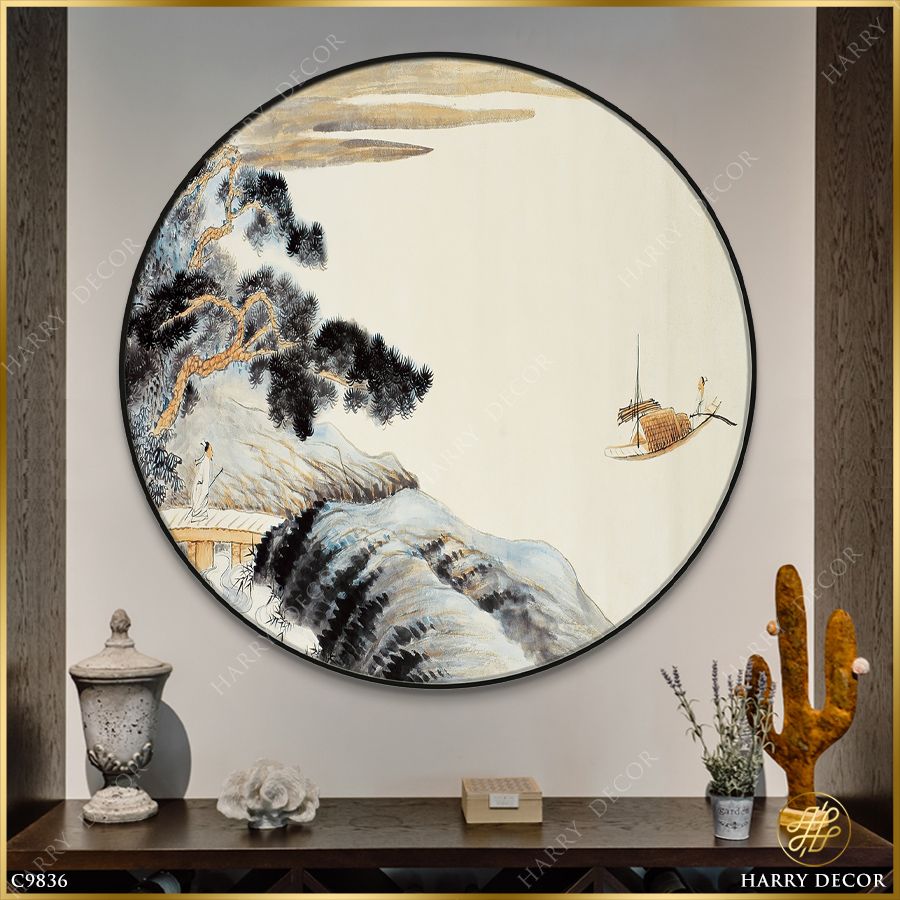  Tranh Tròn Lão Ông Bên Cầu C9836 