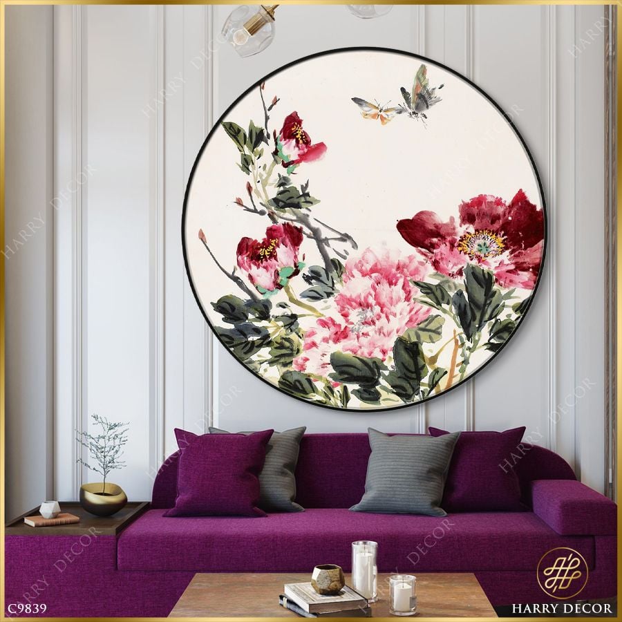 Tranh Tròn Đóa Mẫu Đơn Thi Vị  C9839 