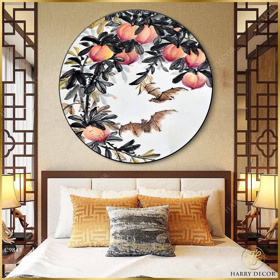  Tranh Tròn Hai Chú Dơi Dưới Táng Đào Hoa Qủa C9845 