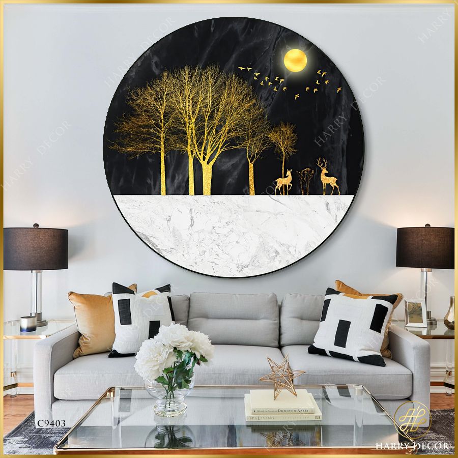  Tranh Tròn Hai Chú Nai Bìa Rừng C9403 