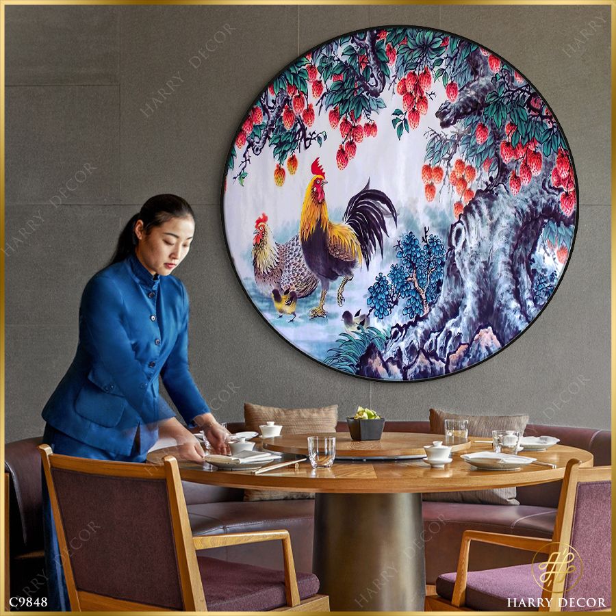  Tranh Tròn Đàn Gà Trong Vườn Vải C9848 