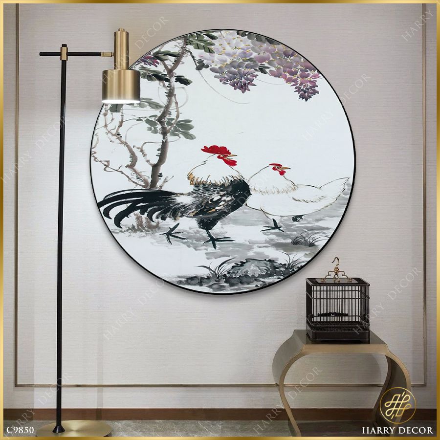  Tranh Tròn Hai Chú Gà Sau Hè C9850 