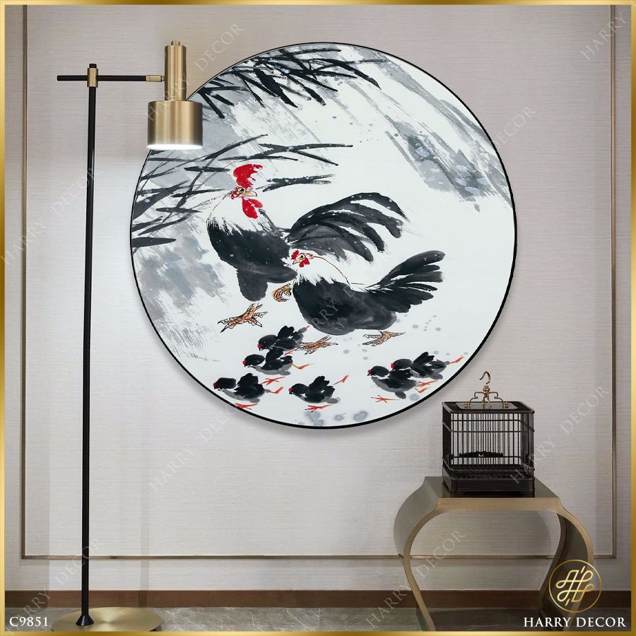  Tranh Tròn Ô Kìa Đàn Gà Con Trong Vườn C9851 
