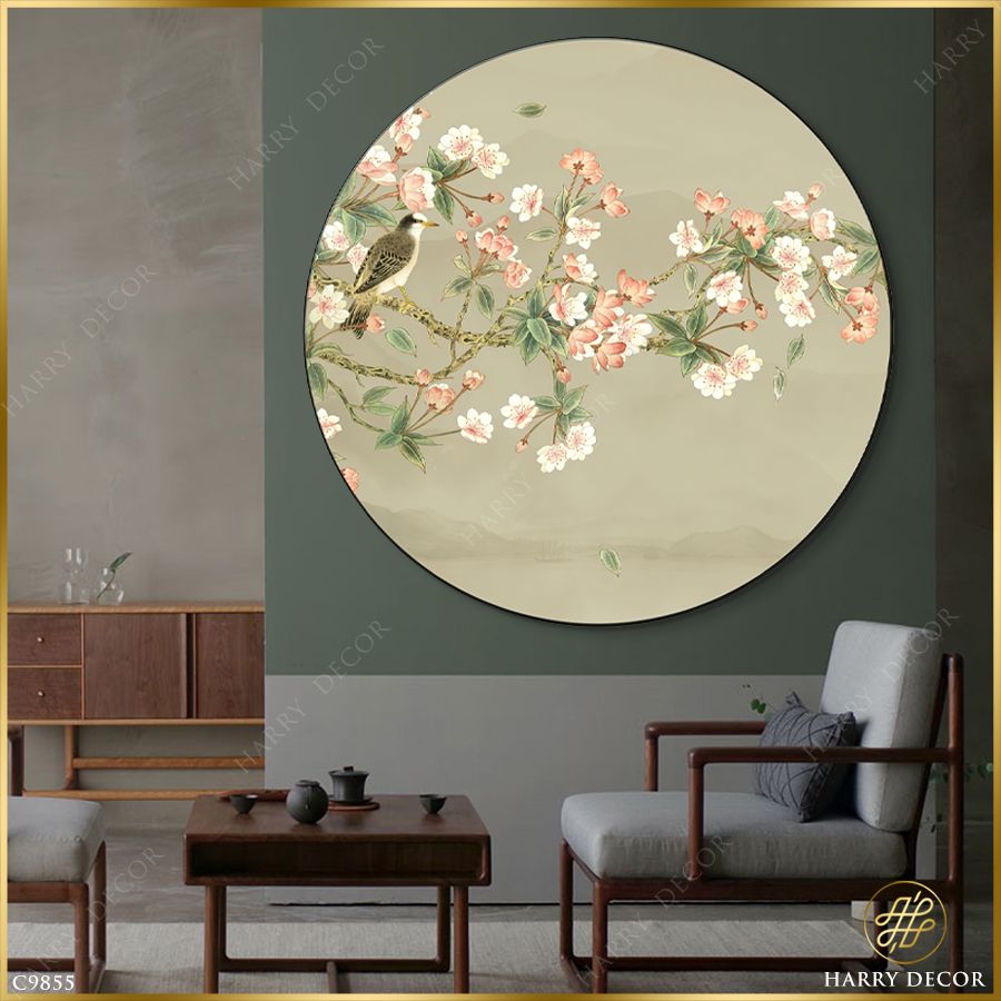  Tranh Tròn Lá Hải Đường Rơi Trong Gió C9855 