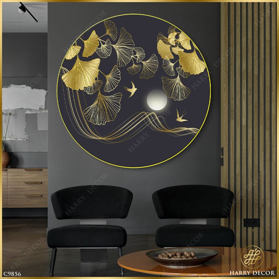  Tranh Tròn Đôi Chim Bay Giữa Trăng Rằm C9856 