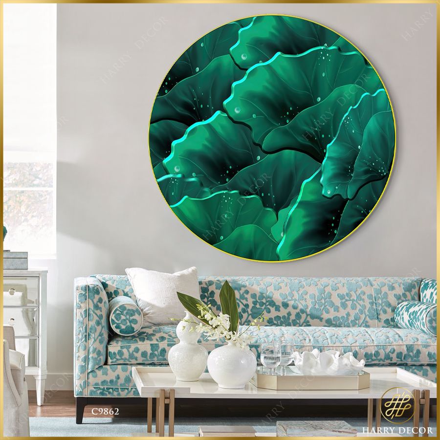  Tranh Tròn E Ấp Lá Sen Xanh C9862 