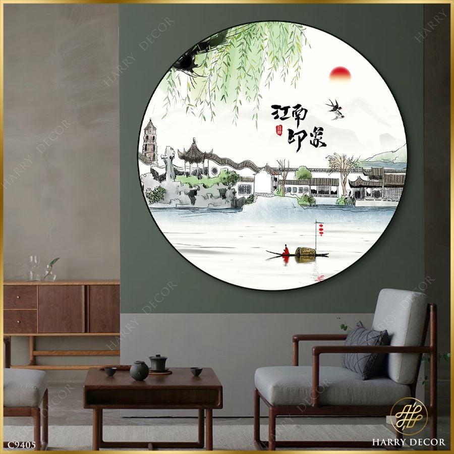  Tranh Tròn Qua Sông Liễu Rũ C9405 