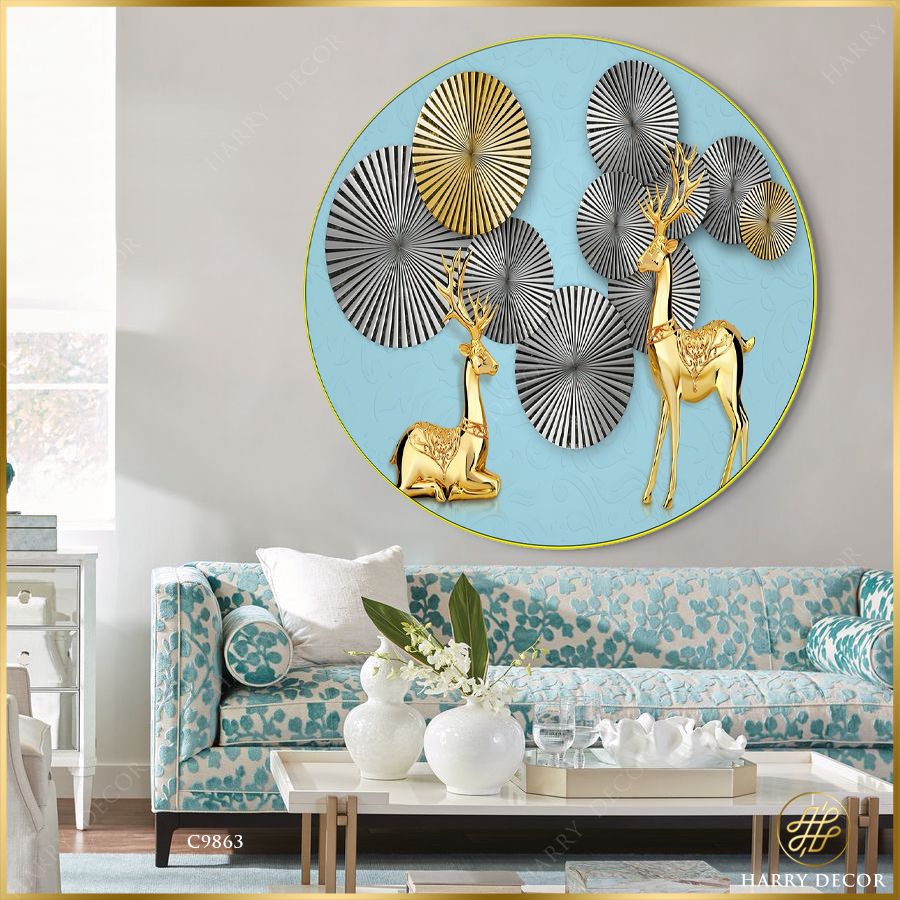  Tranh Tròn Hươu Vàng Óng Ánh 1 C9863 