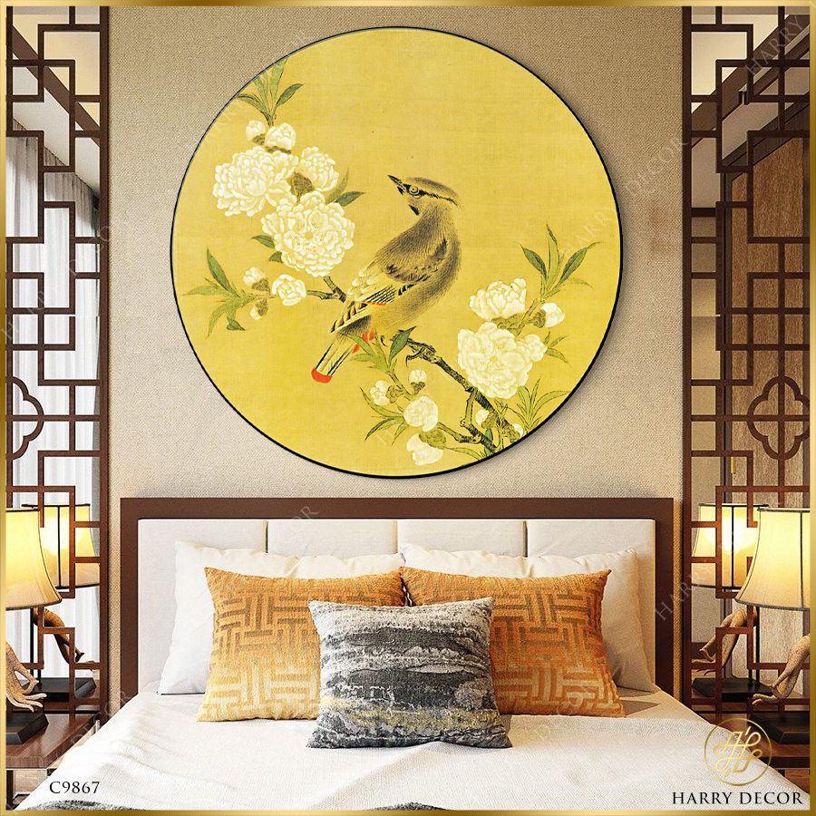  Tranh Tròn Chim Bên Cành Hoa Mềm Mại C9867 