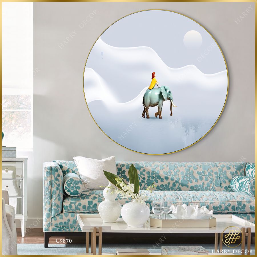  Tranh Tròn Cưỡi Voi Qua Tuyết C9870 