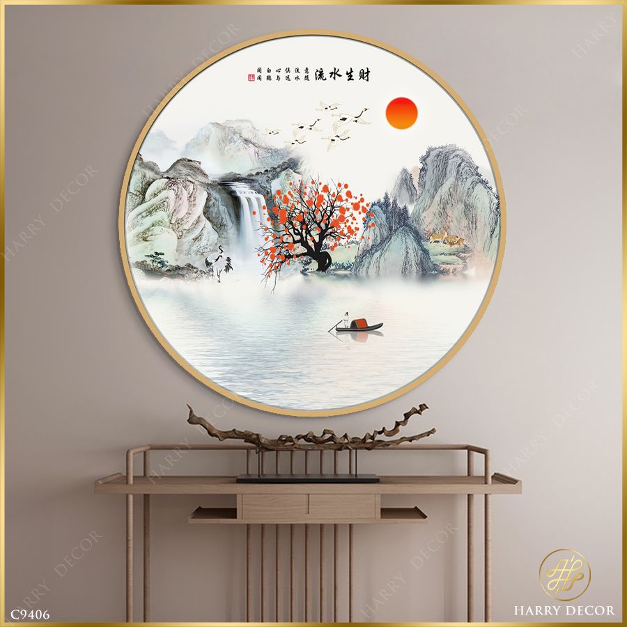  Tranh Tròn Qua Sông Ven Gốc Mận Đào C9406 