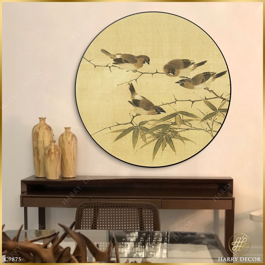  Tranh Tròn Chíu Chít Trên Cành Trúc C9875 