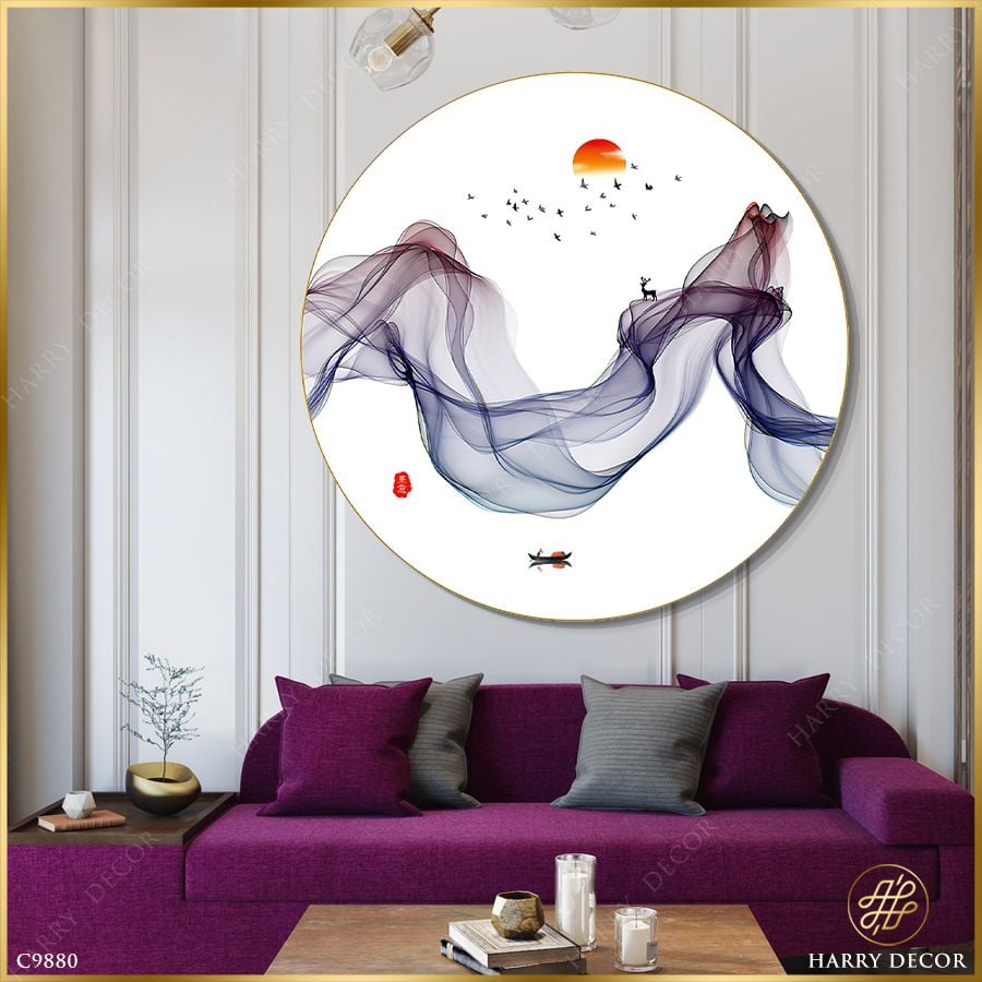  Tranh Tròn Gió Sương Cuộn Bóng Núi 4 C9880 