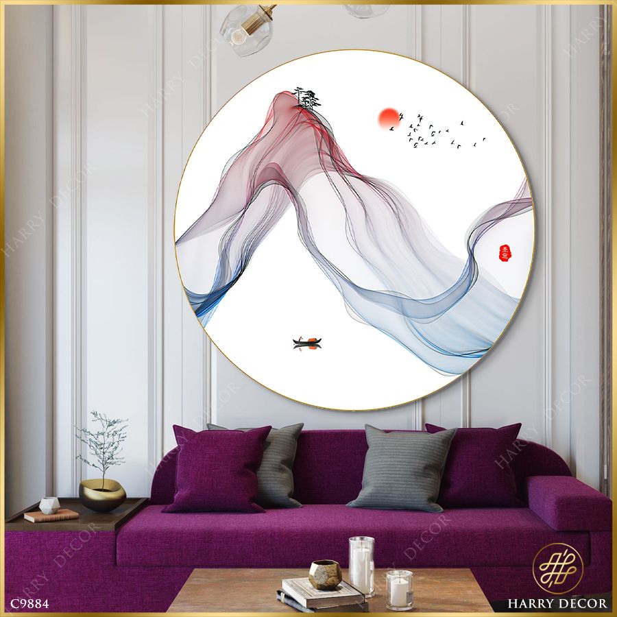  Tranh Tròn Gió Sương Cuộn Bóng Núi 8 C9884 