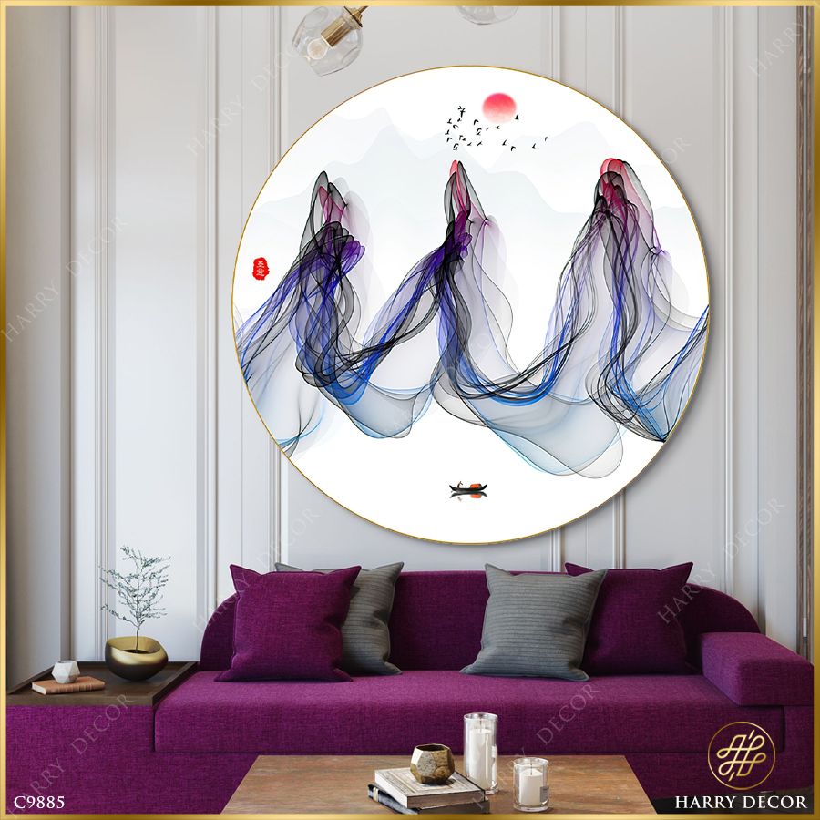  Tranh Tròn Gió Sương Cuộn Bóng Núi 9 C9885 