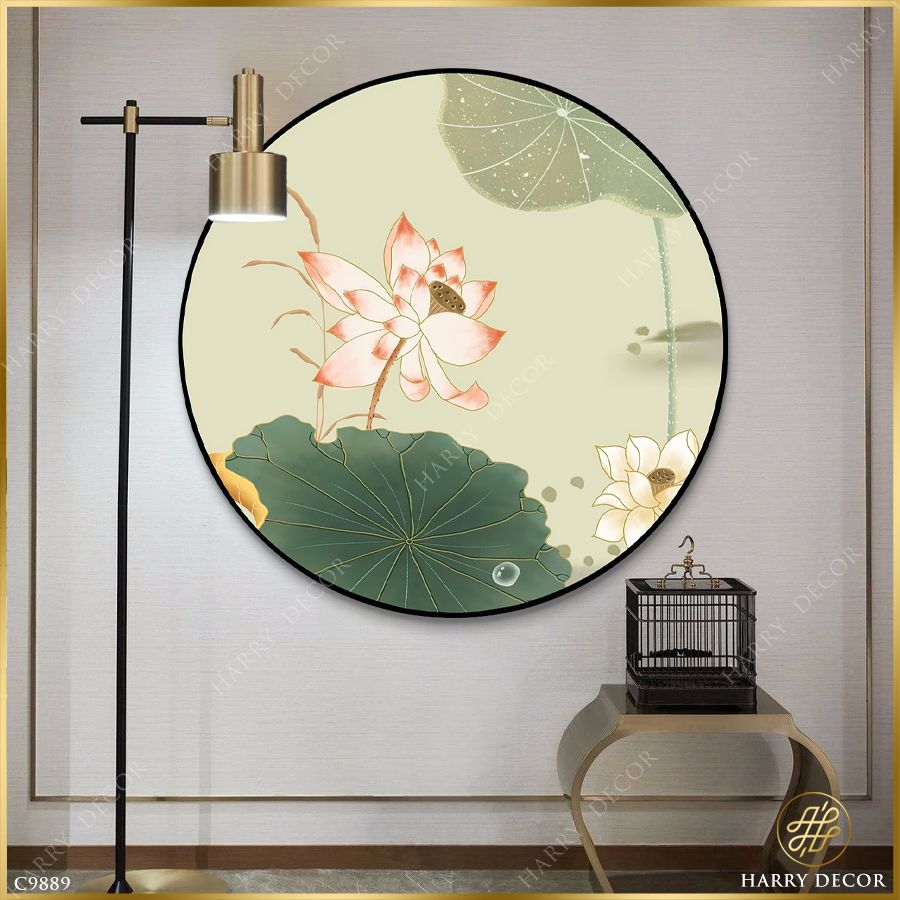  Tranh Tròn Đóa Sen Khoe Sắc Trên Cành C9889 