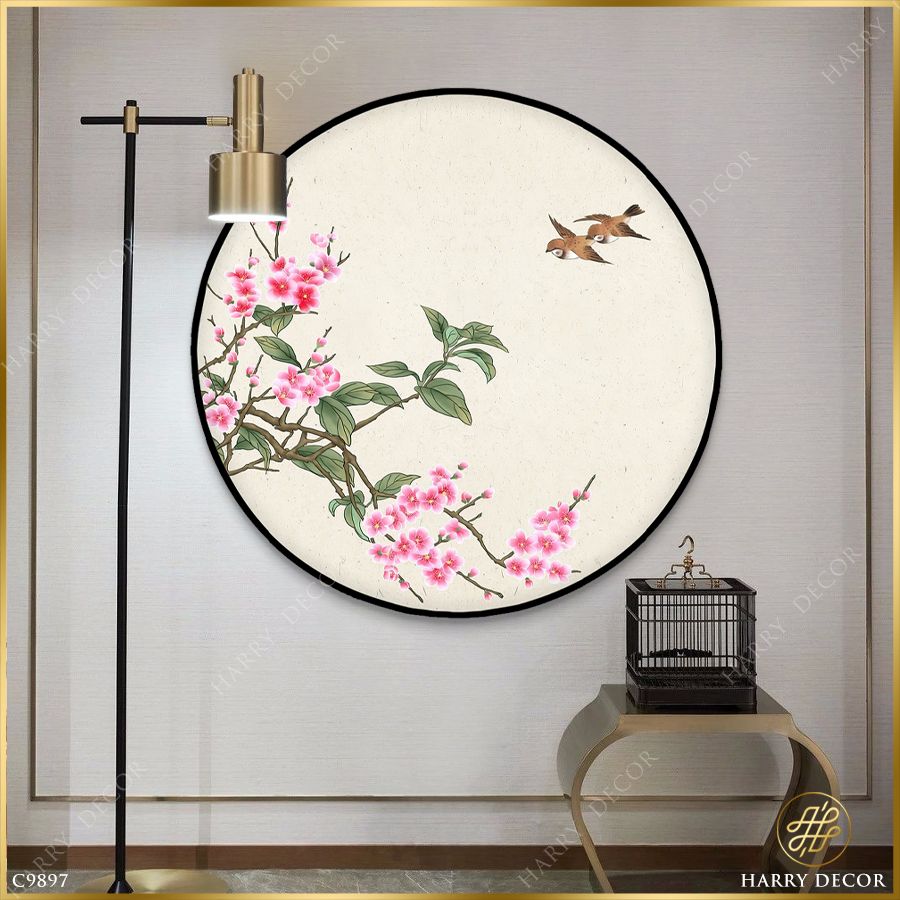  Tranh Tròn Những Cánh Hoa Mận Hồng C9897 