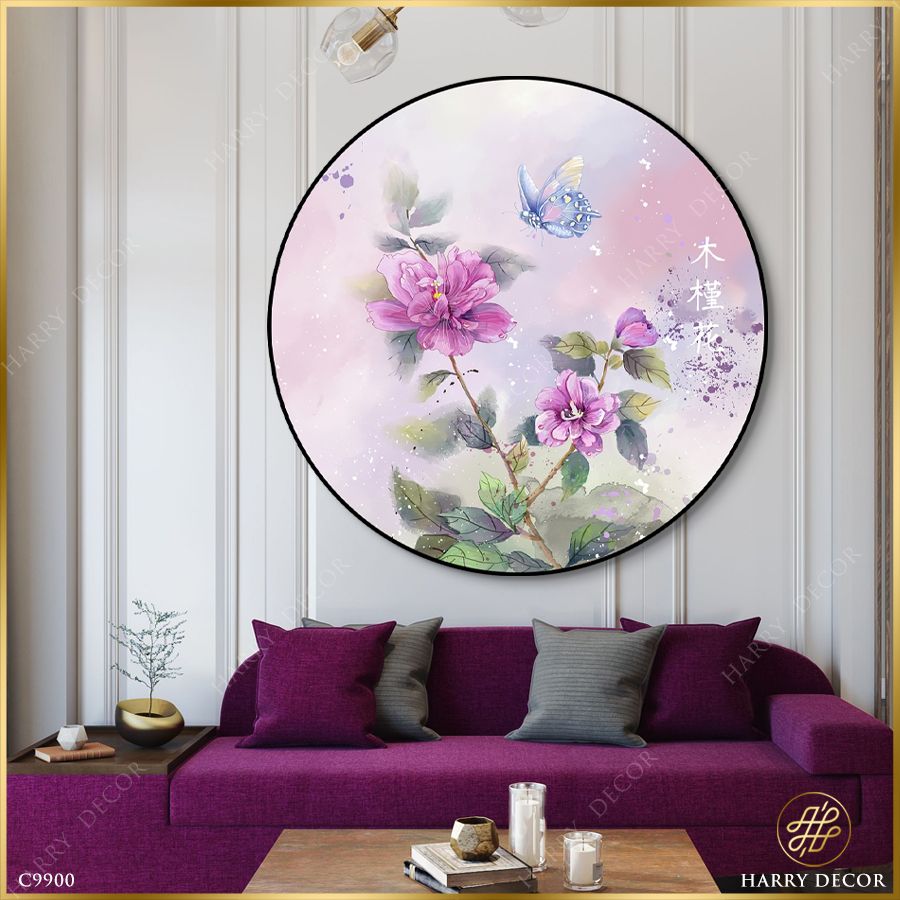  Tranh Tròn Bướm Đêm Vờn Dâm Bụt C9900 