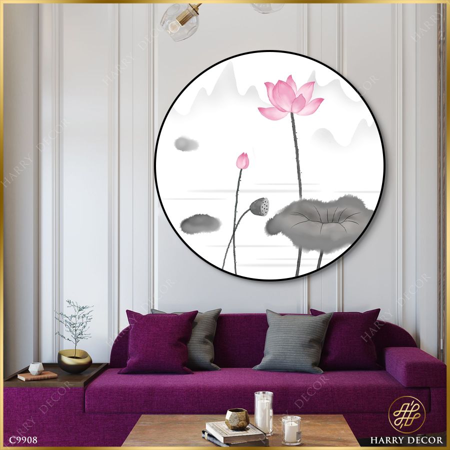  Tranh Tròn Mềm Mại Cánh Sen Hồng 3 C9908 