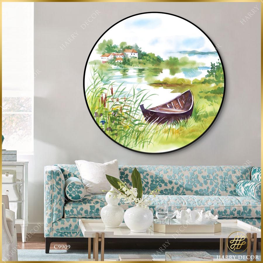  Tranh Tròn Xuồng Bên Đám Cỏ Mềm C9909 