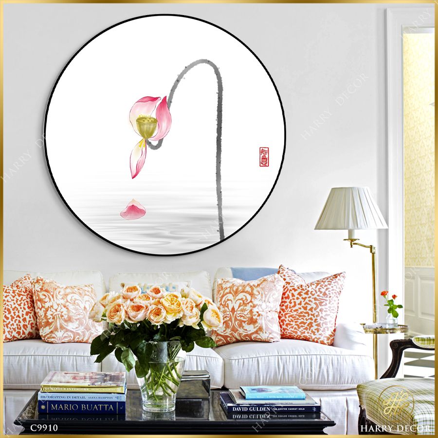  Tranh Tròn Rũ Xuống Cánh Sen Hồng C9910 