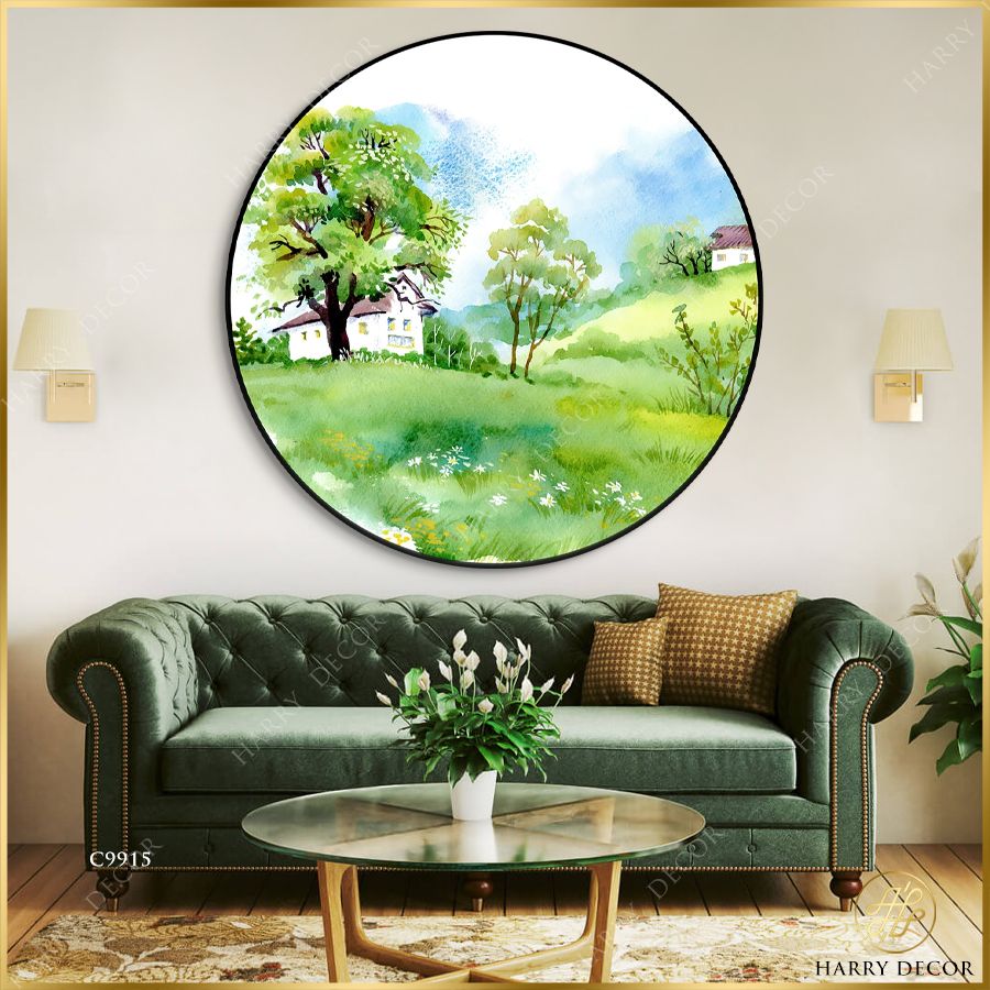  Tranh Tròn Căn Nhà Nhỏ Bên Thảm Cỏ Mềm C9915 