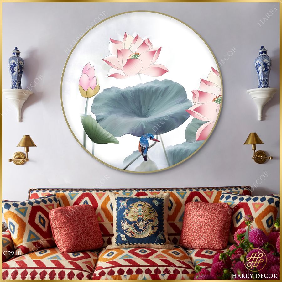  Tranh Tròn Mềm Mại Cánh Sen Hồng 4 C9918 