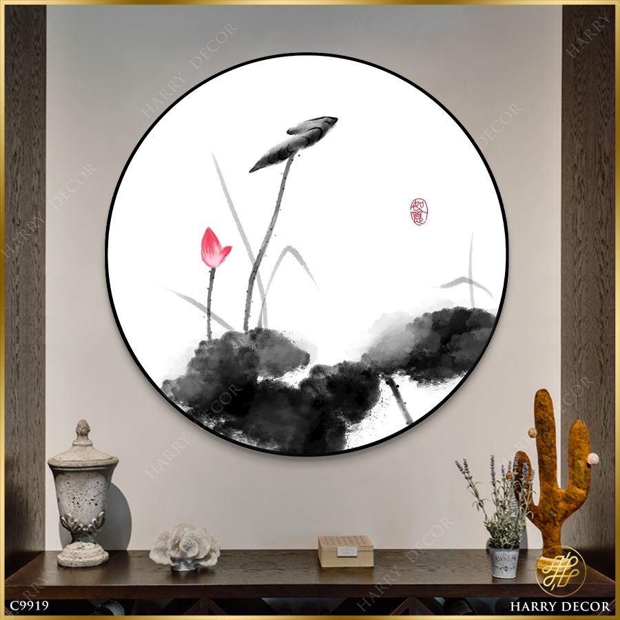  Tranh Tròn Mềm Mại Cánh Sen Hồng 5 C9919 