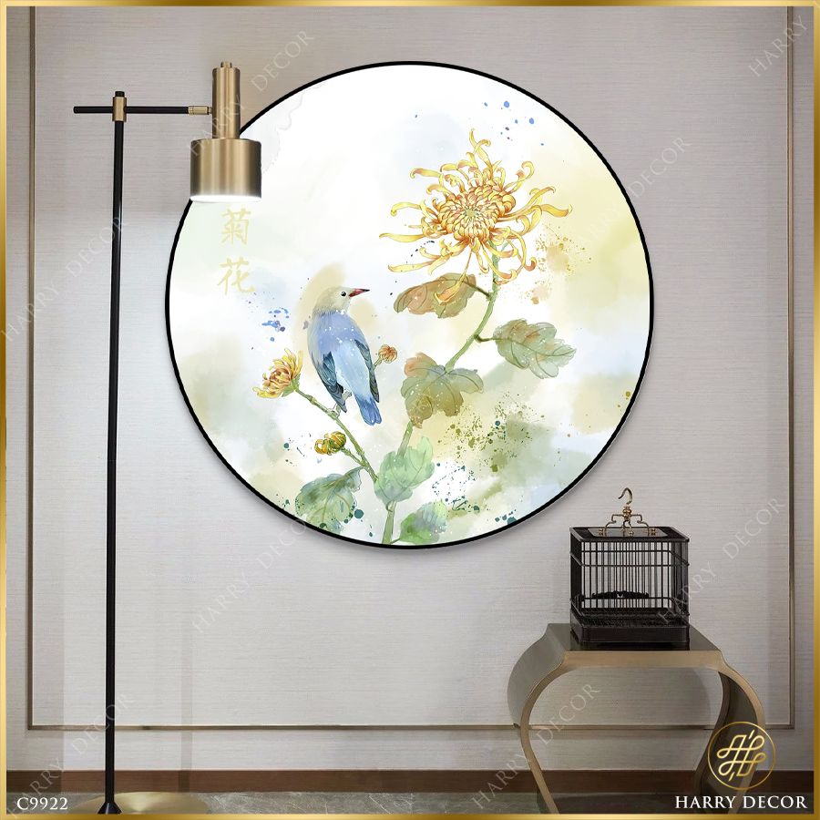  Tranh Tròn Cúc Vàng Và Chim Thơ Mộng C9922 