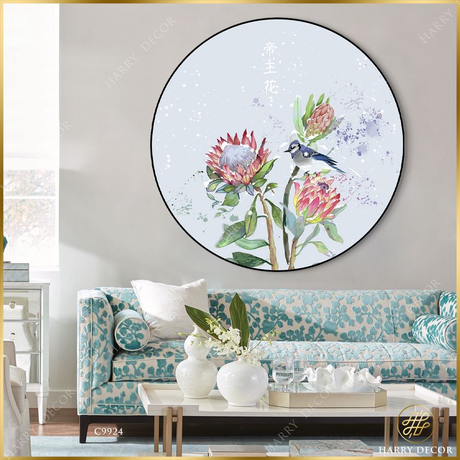  Tranh Tròn Hoàng Hoa Mùa Đông Tuyết C9924 