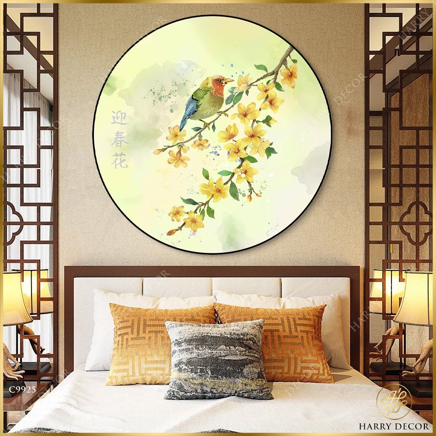  Tranh Tròn Chim Trên Cành Hoa Nhài C9925 