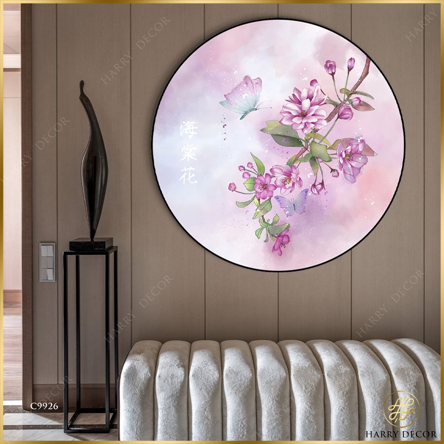  Tranh Tròn Nhành Hải Đường Mùa Thu C9926 