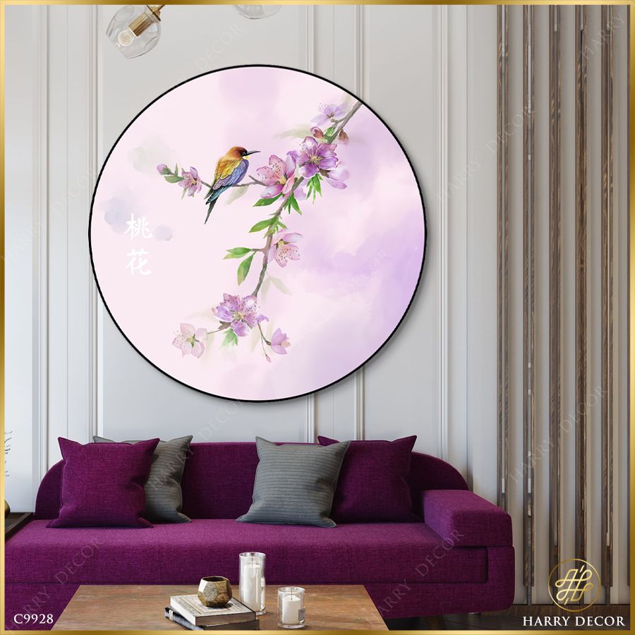  Tranh Tròn Hoa Đào Xuân Tháng Ba C9928 