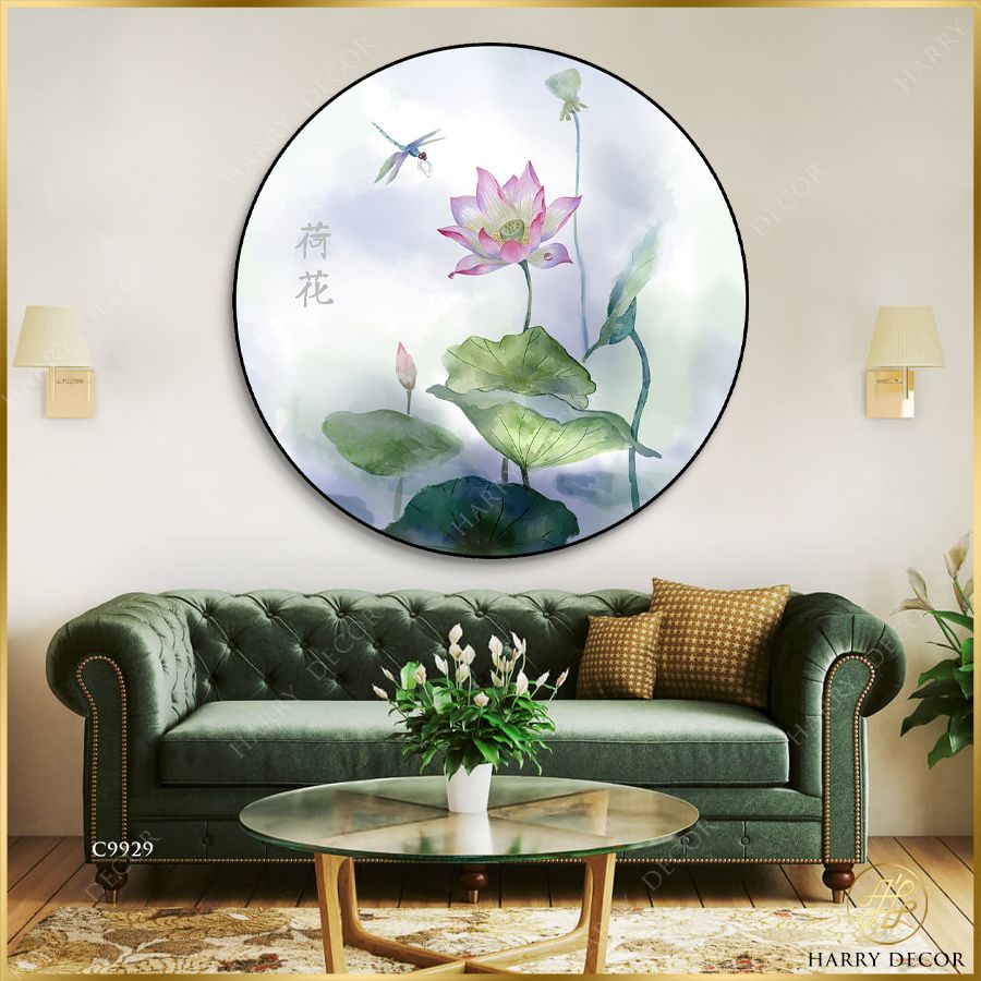  Tranh Tròn Hoa Sen Tháng Sáu Và Chuồng Chuồng C9929 